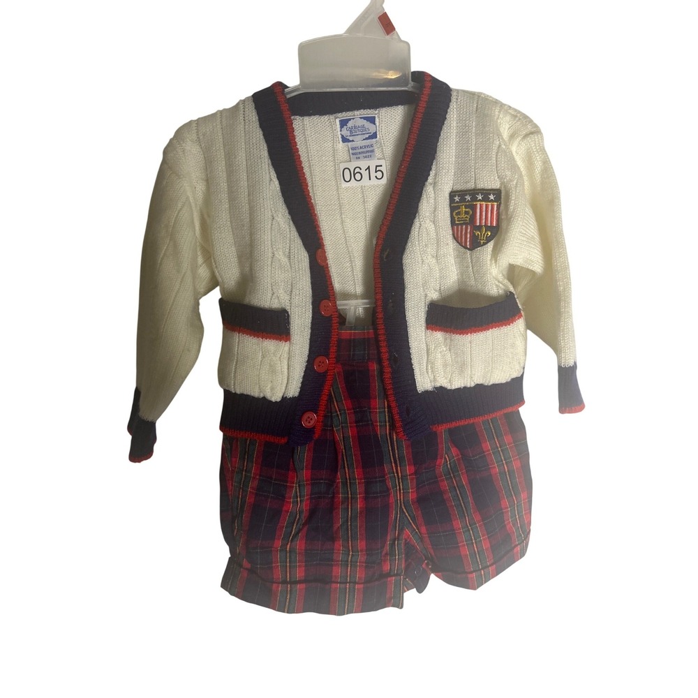 Carriage Boutiques Toddler Boys 24M Cardigan Sweater and Plaid Shorts Set Cream